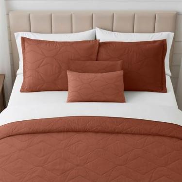 Imagem de Clara Clark Colchas tamanho solteiro – conjunto de colcha para todas as estações, conjunto de cama leve Pinsonic Weave – Conjunto de colcha de solteiro de 5 peças com fronhas, Mocha – Elipse dupla