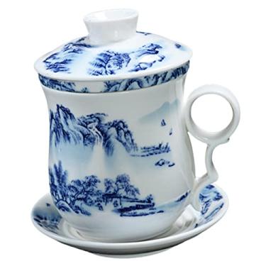 Imagem de YYBOES 1 conjunto de xícara de chá de porcelana azul e branca xícaras de saquê japonês caneca de viagem xícara de chá asiática caneca de café expresso tradicional tigela de chá clássica chinesa