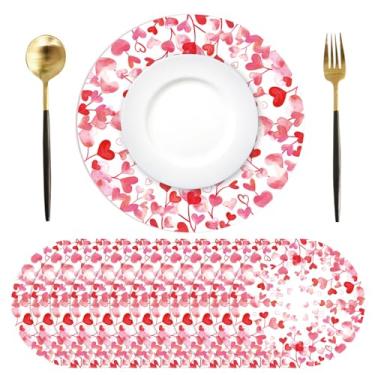 Imagem de Tarklanda 50 peças redondas descartáveis de papel 33,4 polegadas dia dos namorados amor coração tapetes de mesa de jantar decorativos de Natal para festa de aniversário de casamento e aniversário