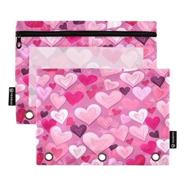 Imagem de Wassud Pacote com 2 pastas de fichário coração rosa com 3 furos, pasta organizadora de arquivos para casa, escritório