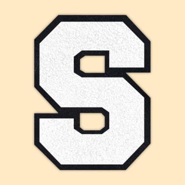 Imagem de QianSiLi Remendos de letras universitárias de chenille branco de 11 cm, letras grandes para jaquetas Letterman, moletons com capuz, mochilas, coletes, roupas, adesivos individuais da letra S