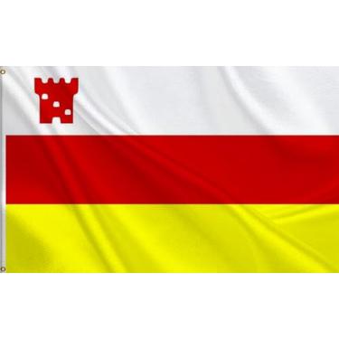 Imagem de HVATLTL Bandeira da cidade de Santa Bárbara 5 x 8 m, bandeira de poliéster 100D resistente, cores vivas, bandeiras da cidade de Santa Bárbara com 2 ilhós de latão para ambientes internos e externos.