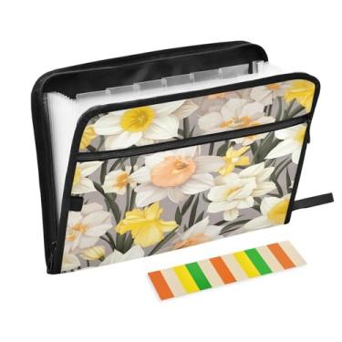 Imagem de Wassud Pasta organizadora de arquivos de papel A4 de acordeão de flor amarela, pasta organizadora de documentos, com etiquetas, pasta de arquivo expansível, 13 bolsos