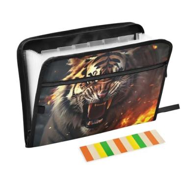 Imagem de Wassud Organizador de arquivos sanfonado com 13 bolsos Roaring Tiger com abas e adesivos, organizador de pastas de documentos de recibo de papel tamanho carta A4 para viagens de escritório