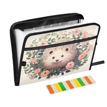 Imagem de Wassud Ouriço em flores, 13 bolsos, organizador de arquivos sanfonados, pastas expansíveis com abas e adesivos, organizador de pastas de documentos de recibo de papel tamanho carta A4 para viagens de