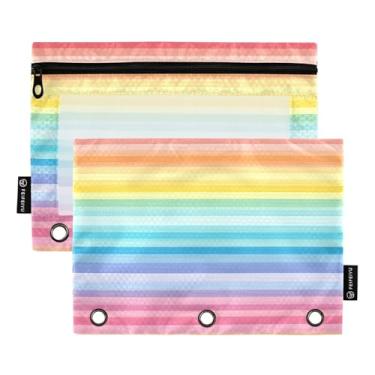 Imagem de CEBUGI 3 bolsas de lápis com zíper e janela transparente, 2 pacotes de estojo para exames de sala de aula (listras coloridas)