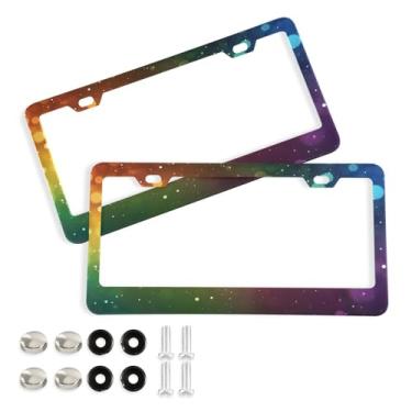Imagem de Wassud Moldura abstrata de placa de carro arco-íris borrado, moldura decorativa de alumínio para carro, pacote com 2, suporte universal para placa de licença para carros padrão dos EUA