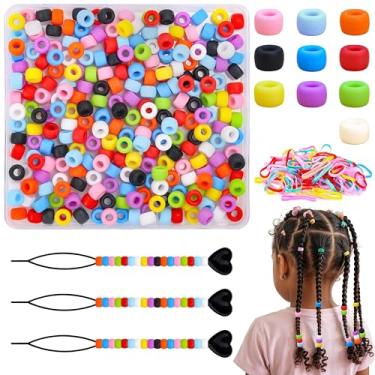 Imagem de AUREHEN Kit de 200 contas de pônei de silicone para trançar com caixa de armazenamento, 100 peças de elásticos de borracha e 3 ferramentas de contas, contas de cabelo macias a granel para acessórios