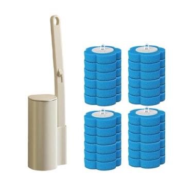 Imagem de Fenteer Kit Inicial de Escova Sanitária Profissional com Cabo Longo e Montagem na Parede para Limpeza Eficiente do Vaso Sanitário, 24 Refis para a Cabeça