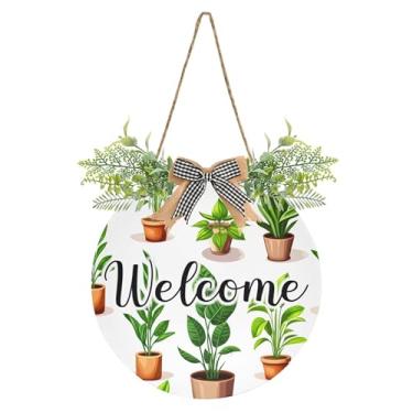 Imagem de Burbuja Placa de boas-vindas para decoração de porta da frente de plantas em vasos, placa de boas-vindas pendurada com flor para porta, parede, casa, casa de fazenda, decoração de varanda, decoração