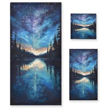 Imagem de xigua Conjunto de toalhas de banheiro noturno estrelado absorvente macio 3 peças toalha de banho toalha de mão toalhas decorativas para banheiro, academia, hotel, praia, piscina