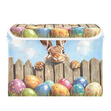 Imagem de CEBUGI Caixotes de armazenamento com tampas, caixa de armazenamento de tecido dobrável, organizador de cubo de coelhinho da Páscoa para prateleiras de quarto de armário de casa 40 x 30 x 30 cm