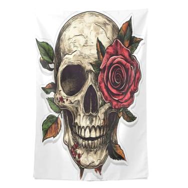 Imagem de STAYTOP Tapeçaria de parede de caveira rosa tapeçaria para decoração de casa decoração de dormitório sala de estar quarto tapete de parede (80 × 60 pol)