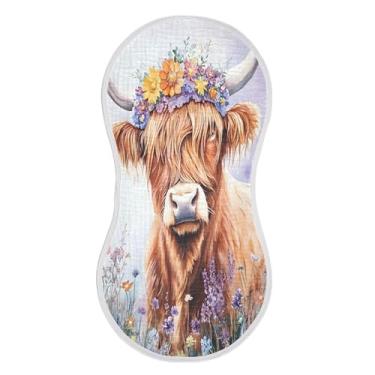 Imagem de xigua Conjunto de 4 panos de arroto de vaca Highland em aquarela para bebês, panos super macios e absorventes, roupas de arroto de algodão, presente de chá para recém-nascidos, bebês meninas e meninos