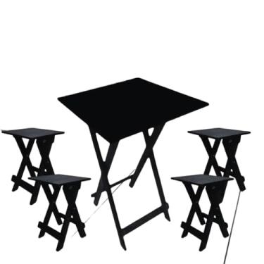 Imagem de Mesa Dobrável Mesinha Bar Madeira Bancos Varanda Churrasco Area Gourmet - Mesa de Bar em Madeira Dobrável(Mesa+4 Bancos Quadrado)