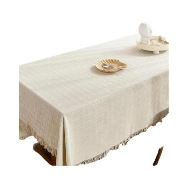 Imagem de Toalha De Mesa Quadrada De Linho De Algodão Bege Com Decoração De Fran