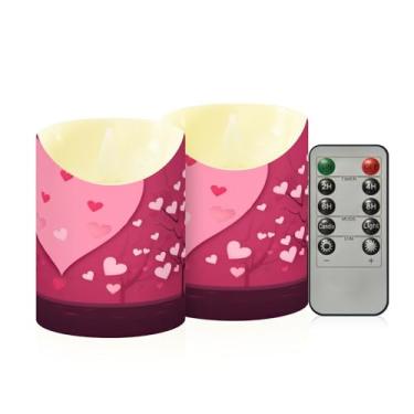 Imagem de Wassud Pacote com 2 velas de árvore de coração sem chama com controle remoto, velas realistas cintilantes com temporizador, velas decorativas para Natal, casamento, festa, decoração de casa pequena
