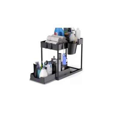 Imagem de Estante para Banheiro com 2 Níveis, Aço Preto, 65x154x31cm, Capacidade 12kg, Lavanderia