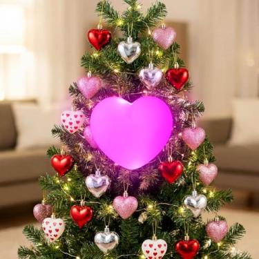 Imagem de PullCrease Topper estéreo 3D para dia dos namorados de 21 cm, decoração de topo de árvore de néon de coração grande com luzes LED operadas por bateria ou placa neon alimentada por USB para decoração
