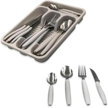 Imagem de Conjunto elegante para servir, garfos, facas e colheres, brilhantes e cinza, premium