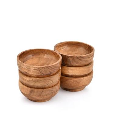 Imagem de EDHAS Conjunto de 6 tigelas de lanche – Tigelas redondas pequenas feitas à mão para nozes, doces, azeitonas, aperitivos, salsa e molhos – Tigelas de servir de cozinha rústicas para casa e