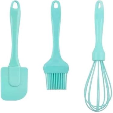 Imagem de Conjunto de cozinha, silicone, espatula, pincel, pegador, cores verde, duravel,util.