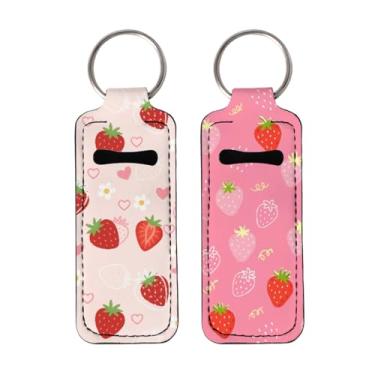 Imagem de 2 porta-chaves de batom para batom, pequenos presentes de Natal para mulheres - desenho animado de morango