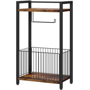 Imagem de IBUYKE Suporte de papel higiênico independente com prateleira de armazenamento, dispensador de rolo de papel higiênico de banheiro com espaço extra para rolos, revistas, lenços umedecidos marrom