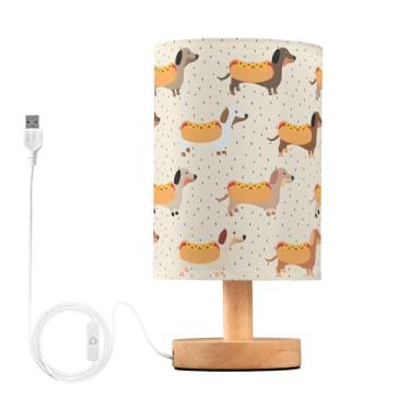 Imagem de Joisal Hotdog Dachshunds Lâmpada de cabeceira de LED bege, abajur de mesa, abajur de linho, mesa lateral, decoração de dormitório