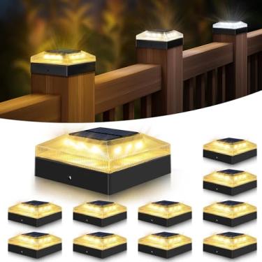 Imagem de vighep Luzes de poste solares 4 x 4 para ambientes externos – pacote com 12 postes de cerca com 3 modos de cor, luzes pretas à prova d'água alimentadas por energia solar para postes de madeira/vinil