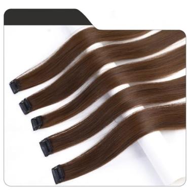 Imagem de Extensões de cabelo humano real com clipe para mulheres, extensões de cabelo castanho encaracolado realce extensões de cabelo humano com clipe macio