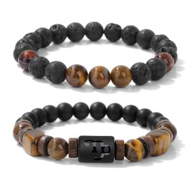 Imagem de Pulseiras femininas do zodíaco obsidiana preta constelação horóscopo cristais olho de tigre pulseira joias presentes 2 peças, Large, Pedra, Sem Pedra Preciosa