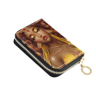 Imagem de Carteira feminina preta engraçada com zíper em torno de porta-cartões de crédito com bloqueio de RFID, pequena carteira com zíper e bolsa para moedas