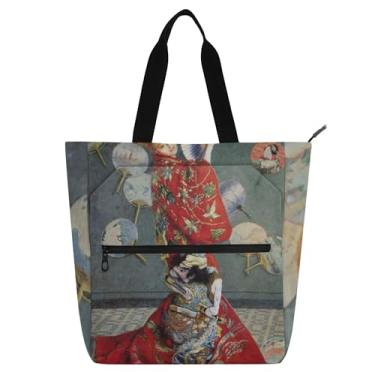 Imagem de Claude Monet Madame En Costume Japonais Bolsa de Trabalho Feminina Lona Praia Escola Sacola de Tecido Bolsas de Mão Livro Presente Amante