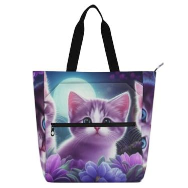 Imagem de Sacolas femininas fofas roxas para trabalho, lona, praia, livro, sacola com zíper, bolsas infantis, presente para amantes de livros