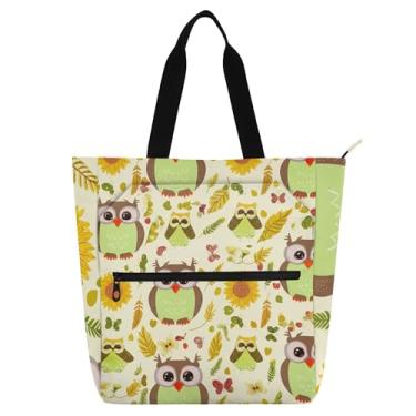 Imagem de Sacolas femininas de trabalho com corujas caprichosas, girassóis, bolsa escolar de lona com zíper, bolsas reutilizáveis, presente para amantes de livros