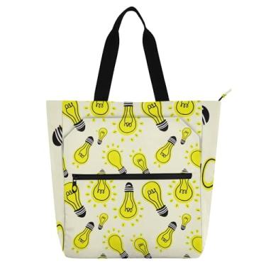 Imagem de GAIGEO Bolsas de trabalho com lâmpadas amarelas de lona para escola universitária bolsas femininas infantis para amantes de livros