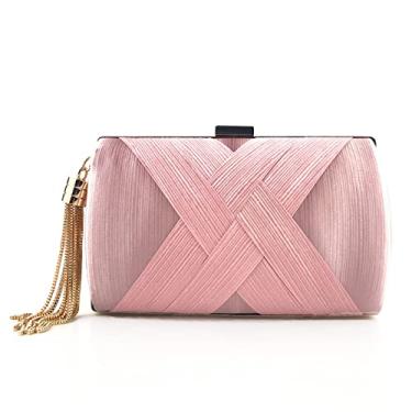 Imagem de Bolsa feminina elegante de seda com pingente de borla para noiva, casamento, formatura, festa noturna, rosa