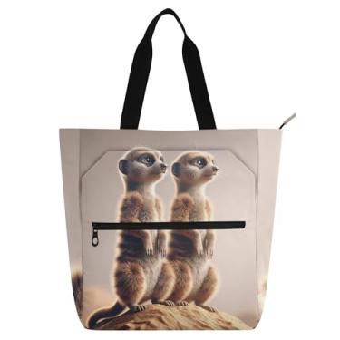 Imagem de GAIGEO Meerkats Bolsa de lona com zíper com estampa de animal para crianças, mulheres, escola, trabalho, viagem, bolsa de lona