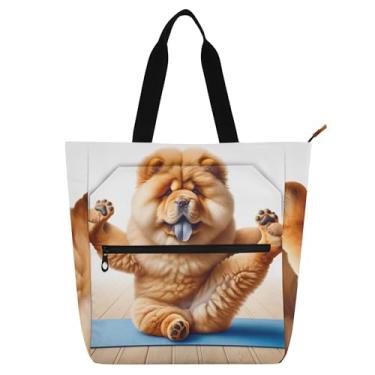 Imagem de Sacolas femininas fofas de ioga para cães Chow Chow Chow Puppy Work Tote Bags Canvas College School Tote Bags Ladies Kids Handbags Book Lovers Gifts