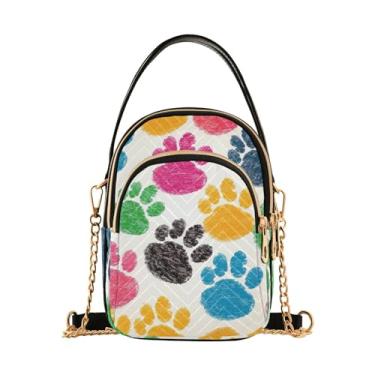 Imagem de Bolsa tiracolo feminina com bolinhas de futebol com respingo de tinta, bolsa transversal pequena com corrente dourada, bolsa transversal de verão, Pegadas coloridas de pata de animal - 4, One Size