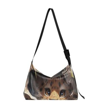 Imagem de GAIGEO Bolsa tiracolo grande de pele de zebra preta e branca, bolsa tiracolo de couro grande, bolsa tiracolo feminina de couro, Cute Little Tig Behind Broken Yellow Wall, One Size