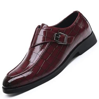 Imagem de Mocassim masculino com alça de monge, mocassim de smoking sem cadarço para homens, formal, negócios, casual, Borgonha, 46