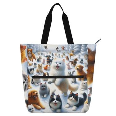Imagem de GAIGEO Lindos sacos de trabalho para cães, gatos, animais de inverno, para mulheres, bolsas de lona para faculdade, escola, uso diário, bolsa com compartimentos