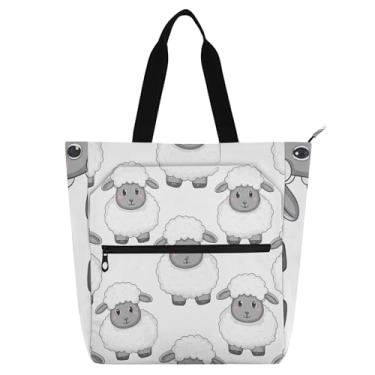 Imagem de GAIGEO Sacola feminina branca de trabalho com desenho animado de ovelha para faculdade, escola, bolsa carteiro com compartimentos