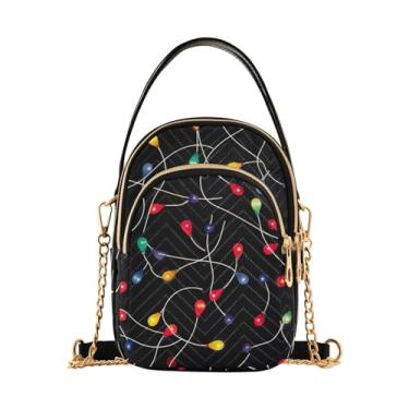 Imagem de Bolsa de ombro feminina preta com luzes de Natal, bolsa tiracolo pequena, bolsas transversais elegantes para viagens, Cordão de luzes de Natal - 3, One Size