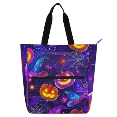 Imagem de Sacolas femininas roxas de abóbora de Halloween para trabalho, lona, praia, escola, bolsas de tecido, presente para amantes de livros