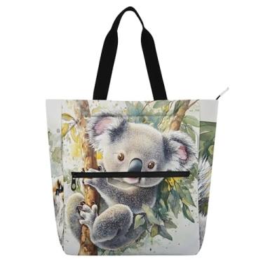 Imagem de Linda bolsa de trabalho Koala eucalipto cinza floresta para mulheres tote lona zíper bolsa de praia senhoras crianças bolsas amantes livros presentes