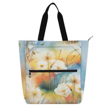 Imagem de GAIGEO Sacola de trabalho amarela pastel florida para mulheres, bolsa escolar de lona com zíper, presente médio para amantes de livros