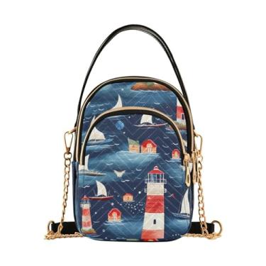 Imagem de GAIGEO Bolsa tiracolo colorida de folhas tropicais com alça de corrente, bolsa tiracolo feminina, bolsa transversal pequena para mulheres, Farol e barcos - 3, One Size